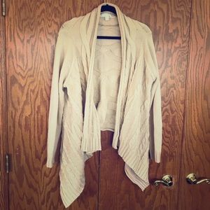 Tan Cable Knit Wrap Sweater